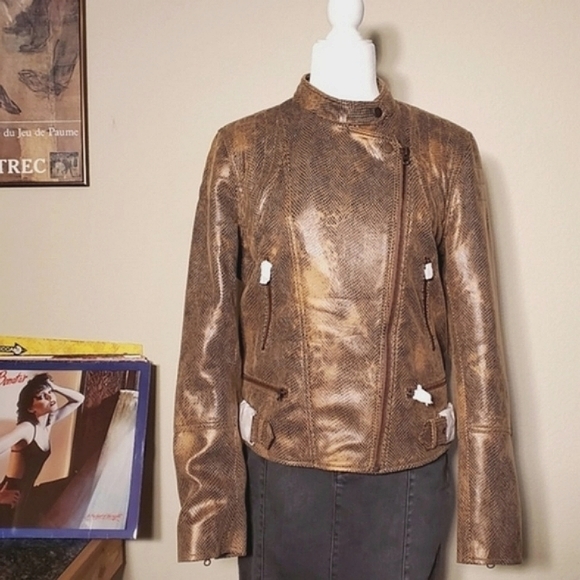 NWT🐍 Free People Python Snake Faux Leather Golden Jacket, Large - Picture 9 of 16